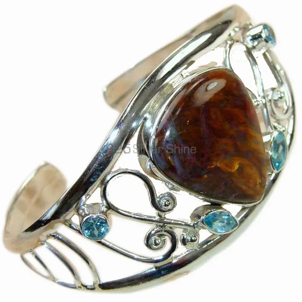 925 Sterling Silver Cuff Bangles In Multi Gemstone 925SSB172