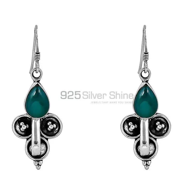 925 Sterling Silver Earring In Green Onyx Semi Precious Gemstone 925SE48_1