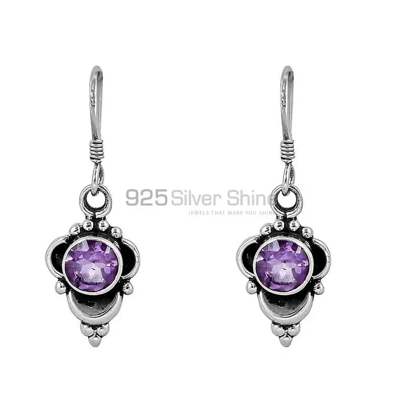 925 Sterling Silver Earring In Natural Amethyst Semi Precious Gemstone 925SE49_1