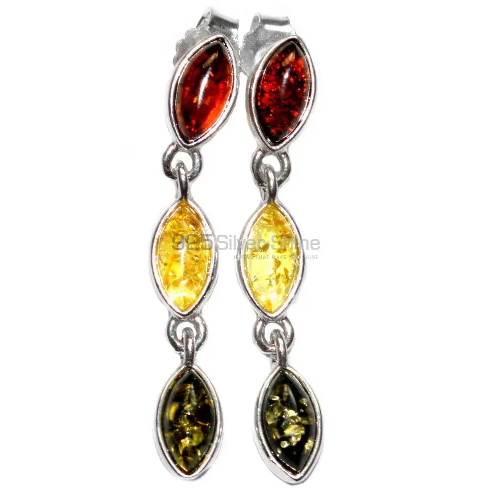 925 Sterling Silver Earrings In Genuine Amber Gemstone 925SE2914_0