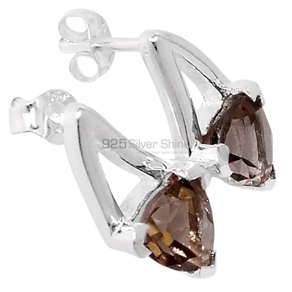 925 Sterling Silver Earrings In Genuine Smoky Quartz Gemstone 925SE407_0