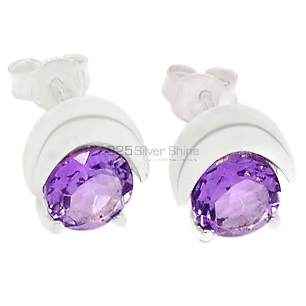 925 Sterling Silver Earrings In Natural Amethyst Gemstone 925SE326_0