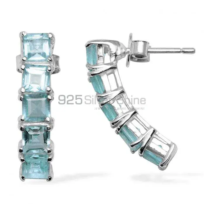 925 Sterling Silver Earrings In Semi Precious Blue Topaz Gemstone 925SE959_0