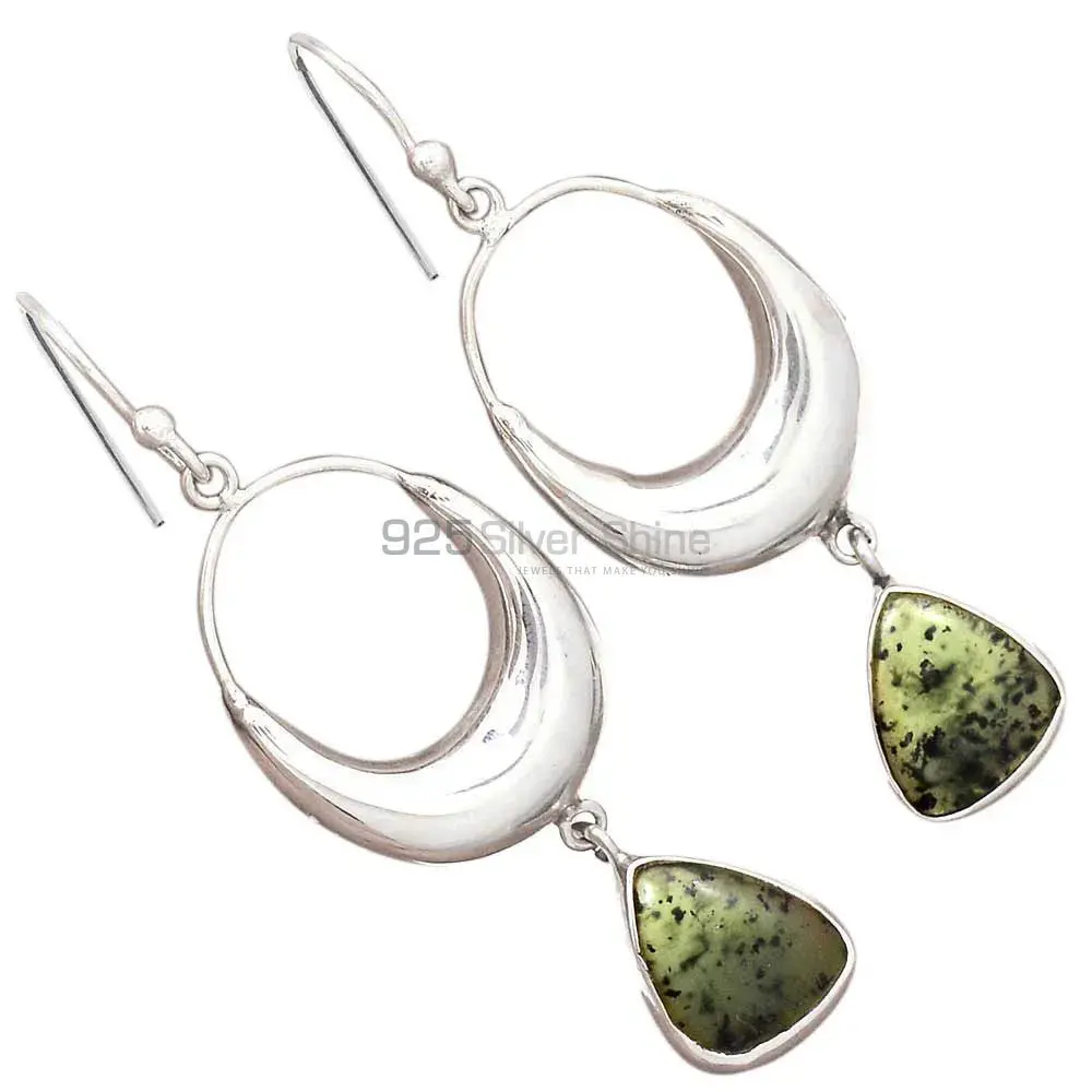 925 Sterling Silver Earrings In Genuine Moss Agate Gemstone 925SE2016-1