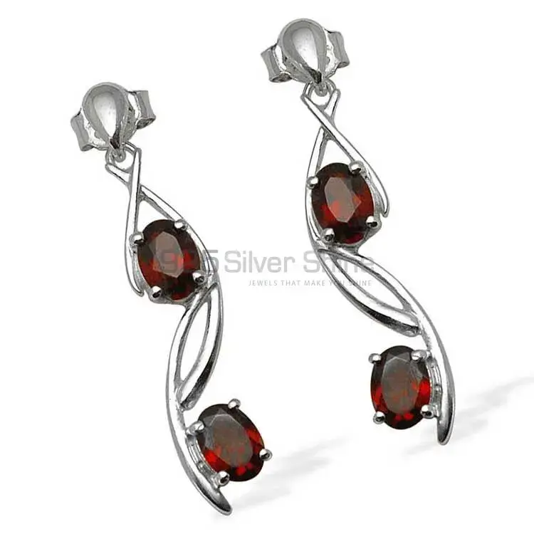 925 Sterling Silver Earrings In Natural Garnet Gemstone 925SE803_1