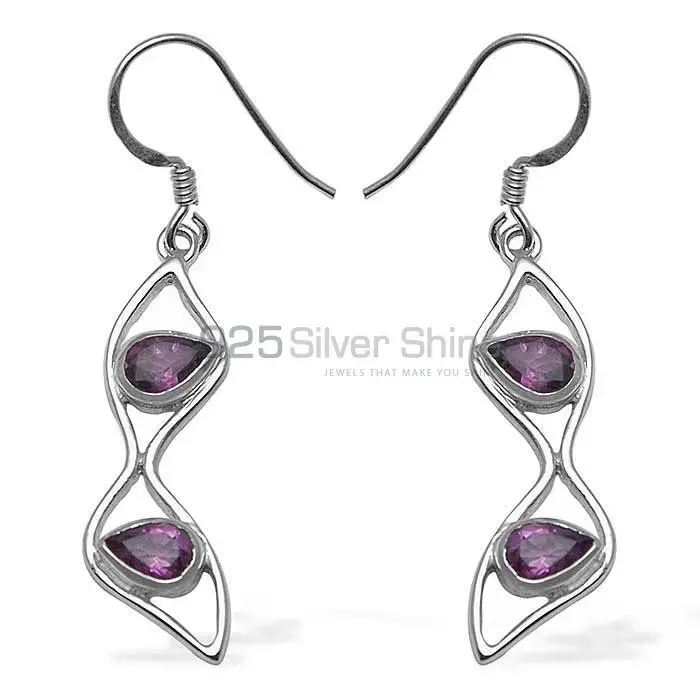 925 Sterling Silver Earrings In Genuine Amethyst Gemstone 925SE799_0