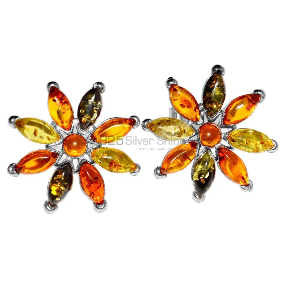 925 Sterling Silver Earrings In Semi Precious Amber Gemstone 925SE2910_0