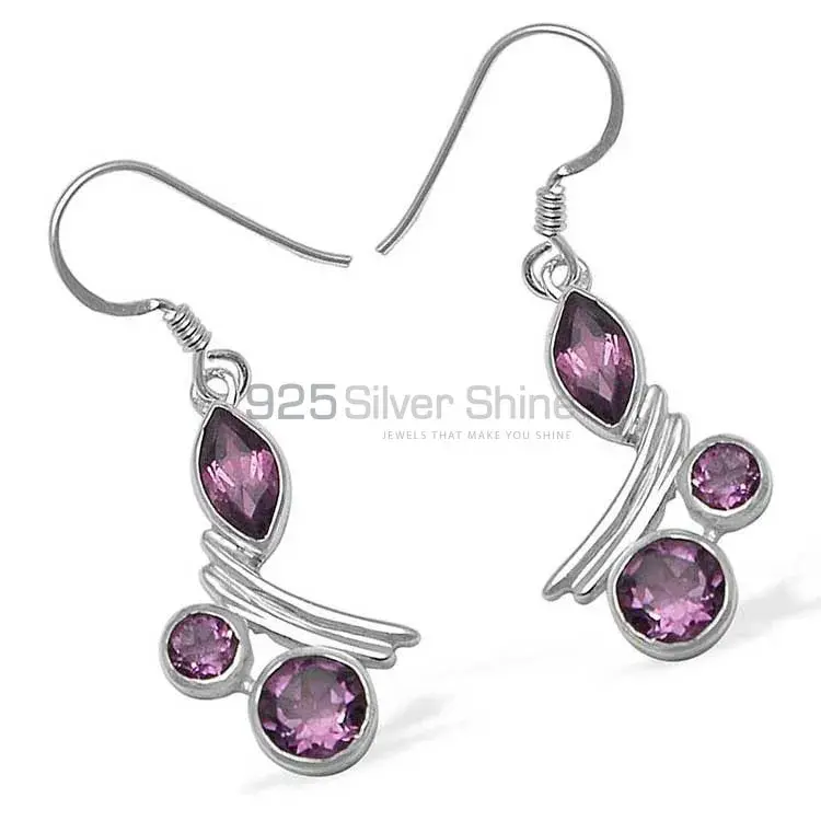 925 Sterling Silver Earrings In Semi Precious Amethyst Gemstone 925SE798_0
