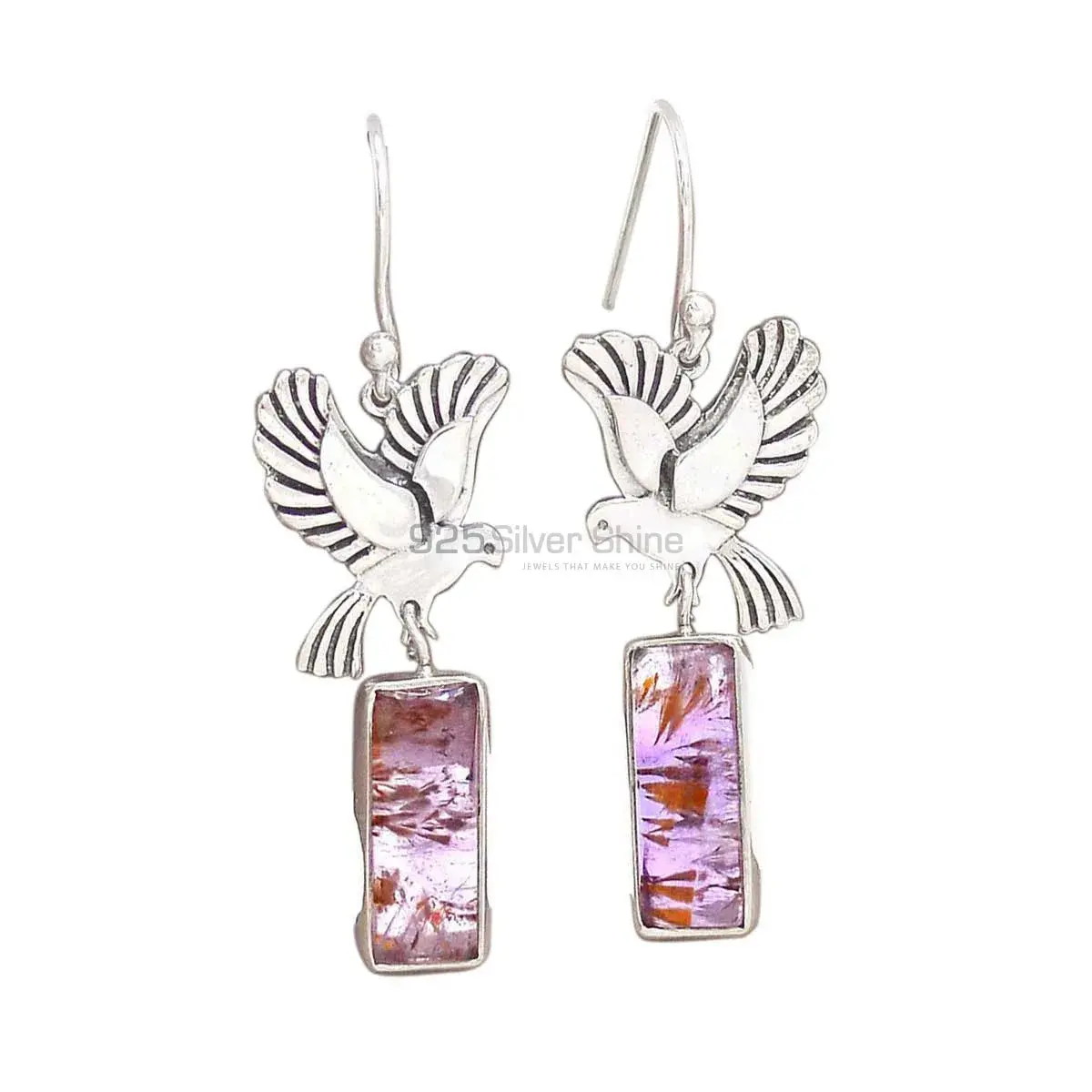 925 Sterling Silver Earrings In Semi Precious Cacoxenite Gemstone 925SE2668_0