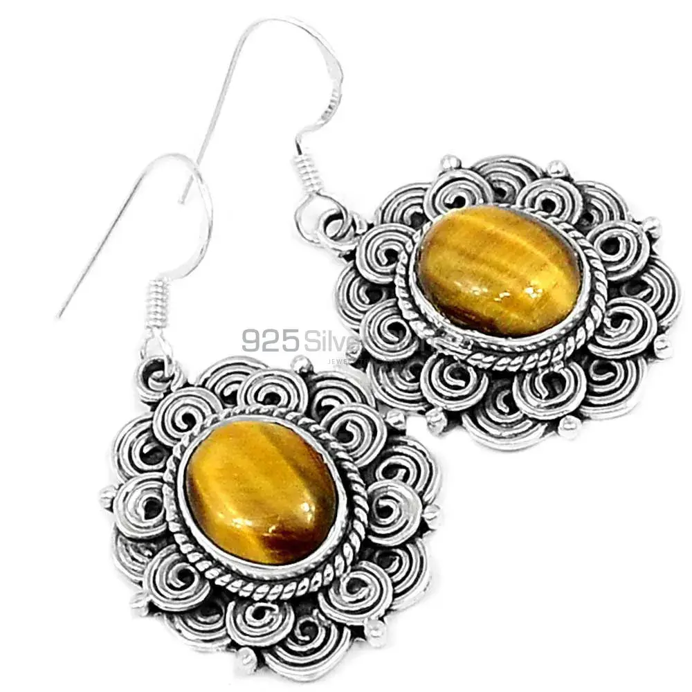 925 Sterling Silver Earrings In Genuine Tiger's Eye Gemstone 925SE2590_0