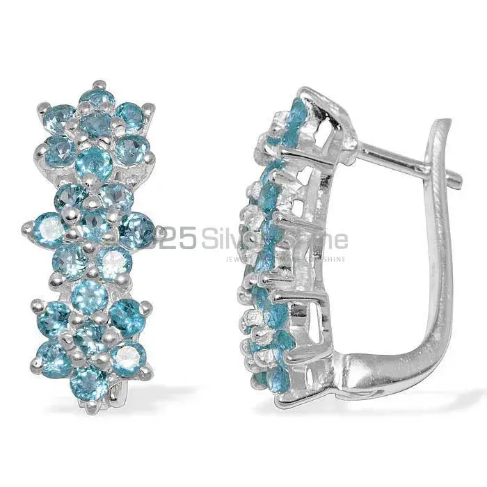 925 Sterling Silver Earrings In Semi Precious Blue Topaz Gemstone 925SE874_0