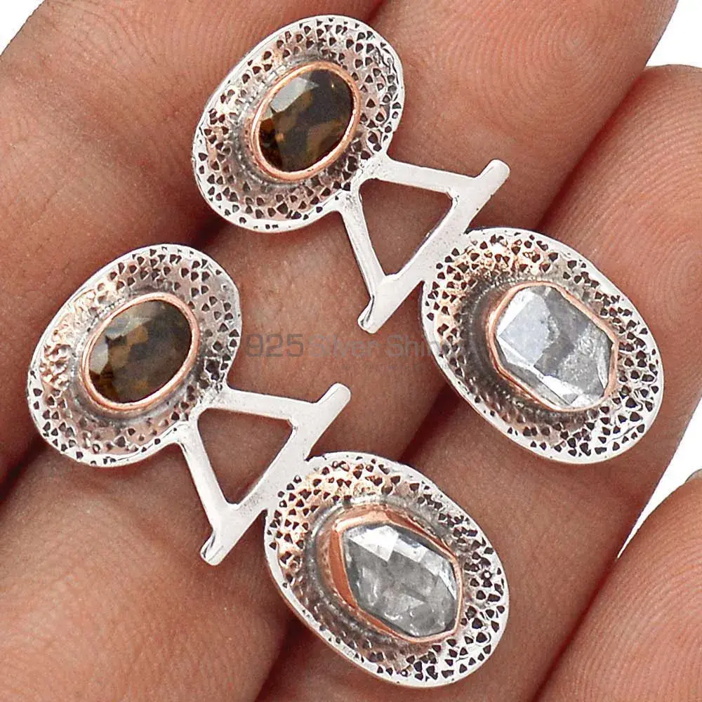 925 Sterling Silver Handmade Earrings In Herkimer Diamond Smoky Quartz Gemstone Jewelry 925SE2146_1