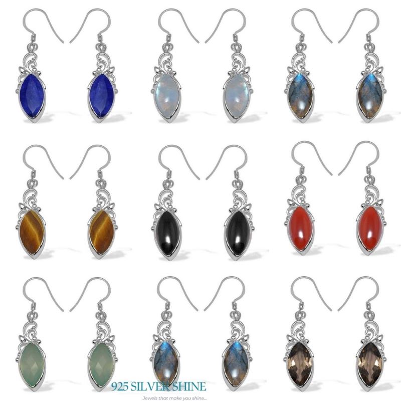 Solid 925 Silver Earrings In Semi Precious Lapis Gemstone 925SE1014_2