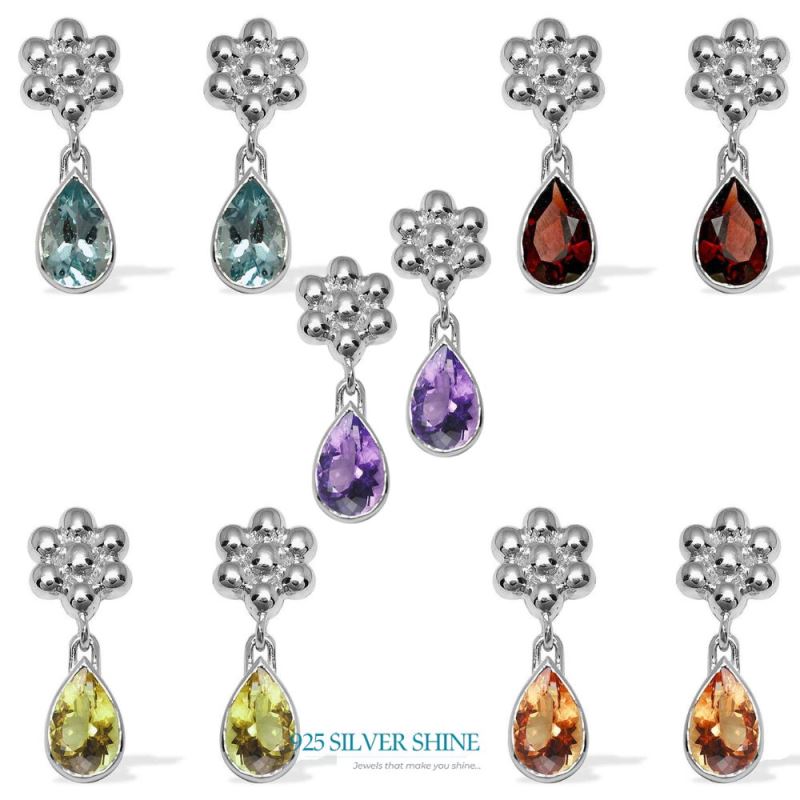 925 Sterling Silver Earrings In Semi Precious Amethyst Gemstone 925SE1029_2