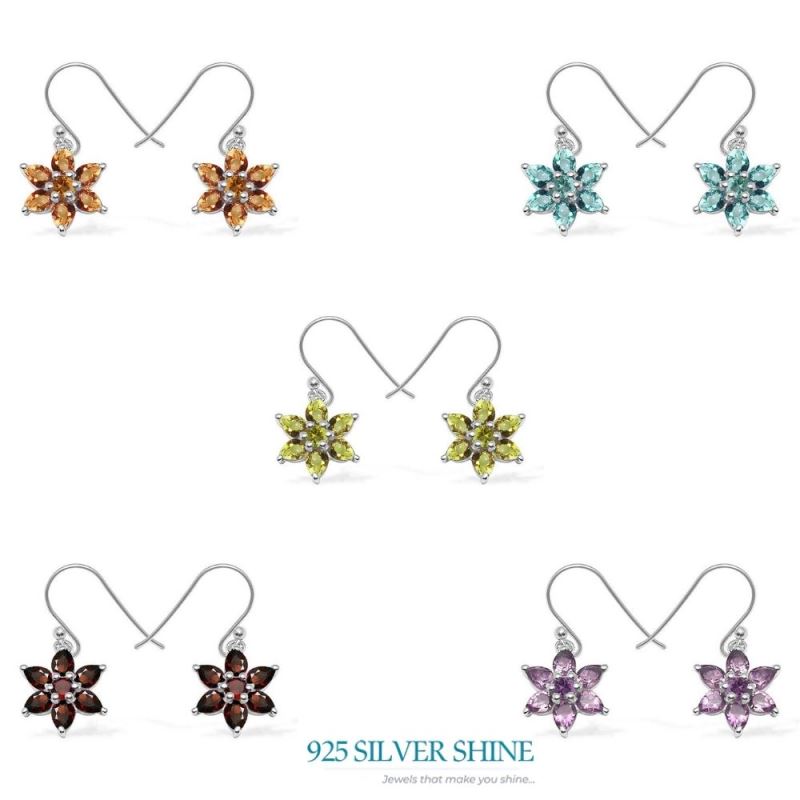 925 Sterling Silver Earrings In Natural Multi Gemstone 925SE1037_1