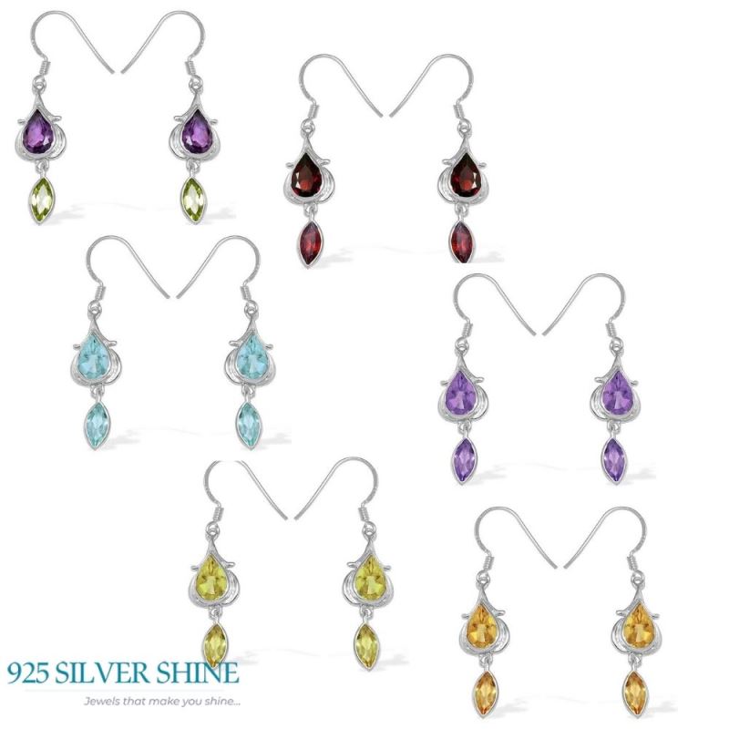 Semi Precious Blue Topaz Gemstone Earrings In 925 Sterling Silver 925SE1099_2
