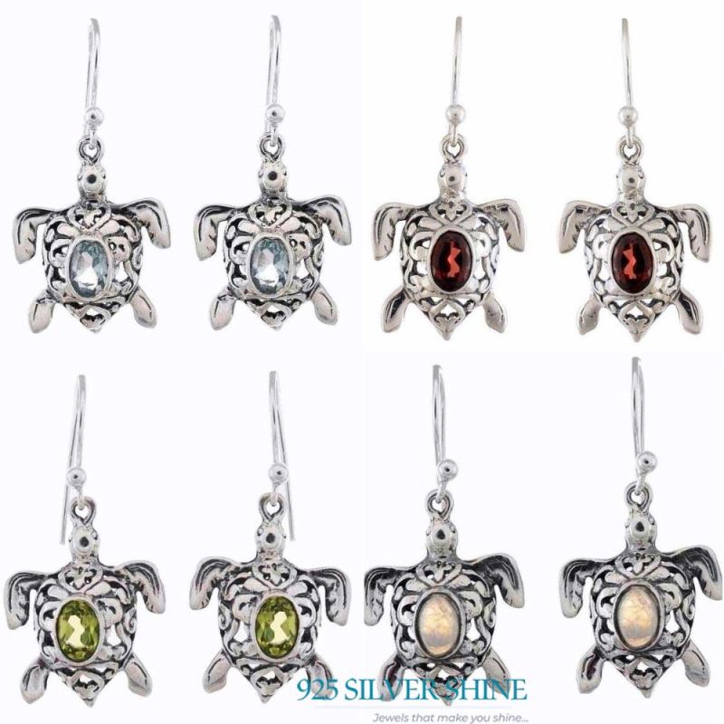 Solid 925 Silver Earrings In Genuine Garnet Gemstone 925SE1164_2