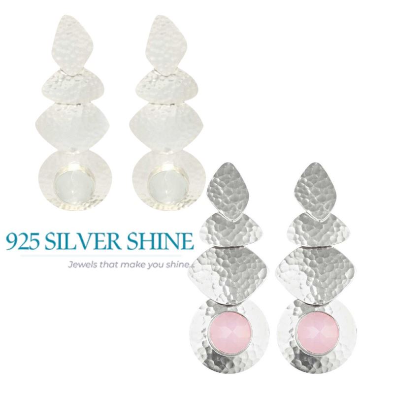 925 Sterling Silver Handmade Earrings In Rose Quartz Gemstone Jewelry 925SE1831_2