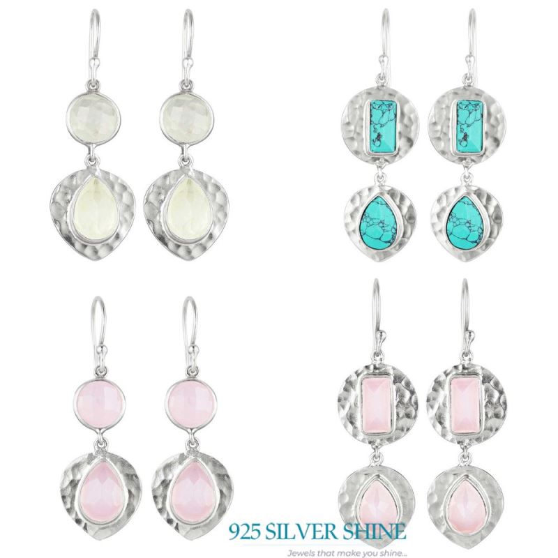 925 Sterling Silver Earrings In Genuine Rose Quartz Gemstone 925SE1836_2