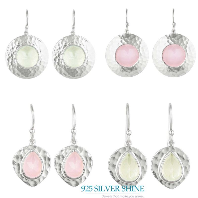 Fine 925 Sterling Silver Earrings In Natural Rose Quartz Gemstone 925SE1840_1