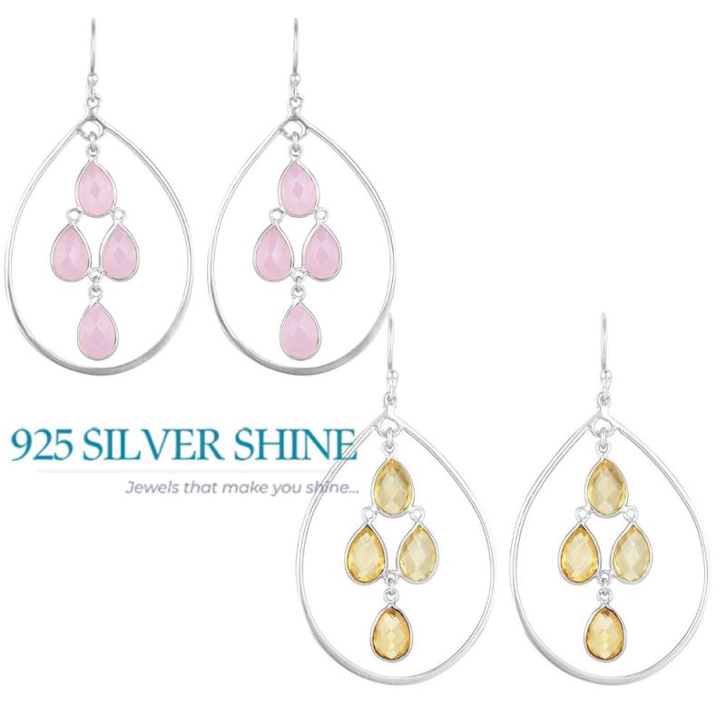 925 Sterling Silver Earrings In Semi Precious Citrine Gemstone 925SE1856_1