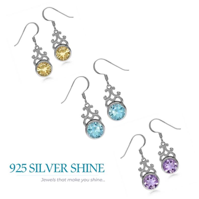 Genuine Amethyst Gemstone Earrings In 925 Sterling Silver Jewelry 925SE1869_2
