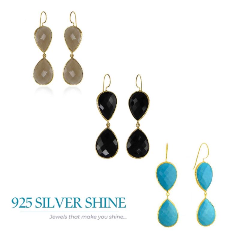 925 Sterling Silver Earrings In Semi Precious Black Onyx Gemstone 925SE1993_2