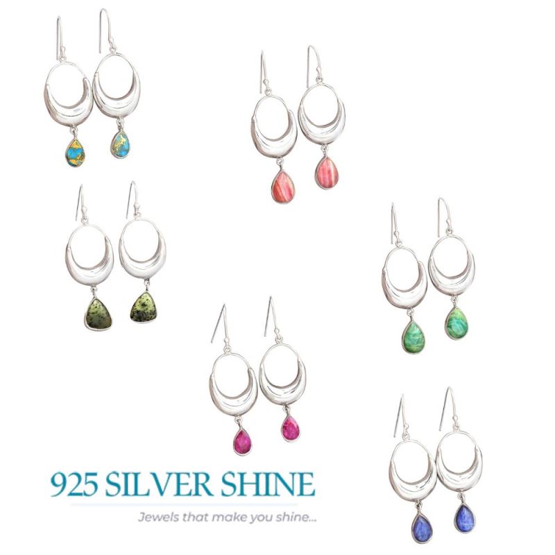 925 Sterling Silver Earrings In Genuine Rainbow Moonstone 925SE2015_2