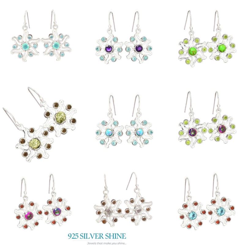 Genuine Multi Gemstone Earrings In 925 Sterling Silver 925SE2025_2