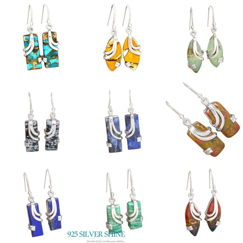 925 Sterling Silver Handmade Earrings In Fluorite Gemstone Jewelry 925SE2076_3