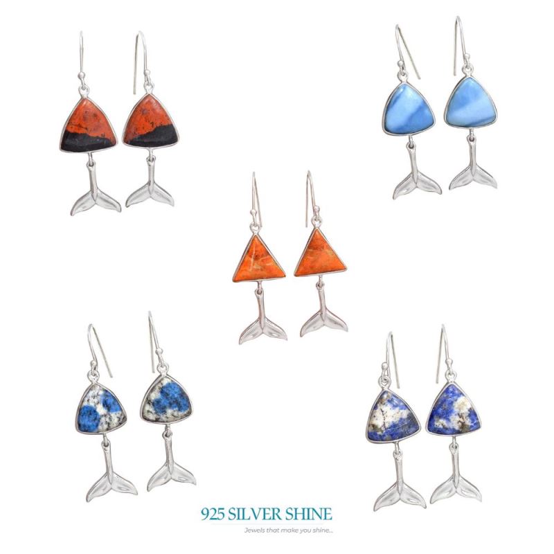 Fine 925 Sterling Silver Earrings In Natural Agate Gemstone 925SE2178_3