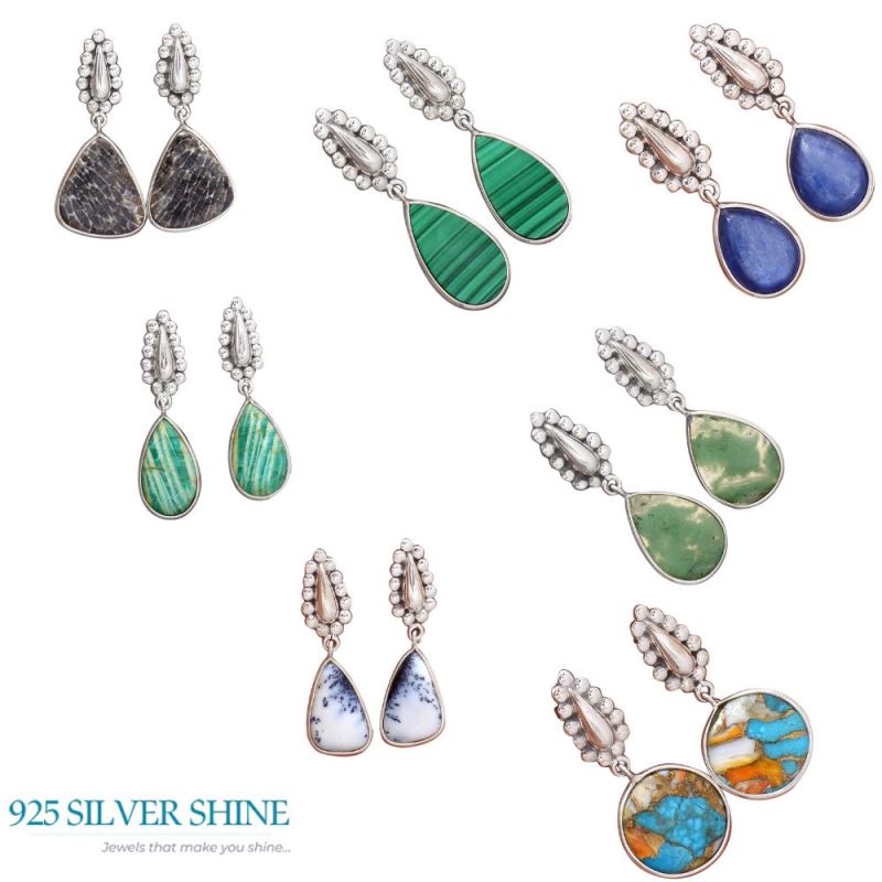 Genuine Moss Agate Gemstone Earrings In 925 Sterling Silver 925SE2183_3