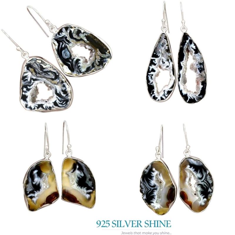 925 Sterling Silver Earrings In Natural Geode Druzy Gemstone 925SE2199_3