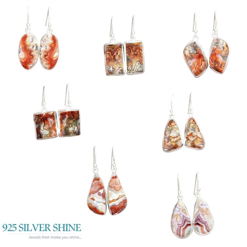 Fine 925 Sterling Silver Earrings In Genuine Mexican Laguna Lace Gemstone 925SE2259_3