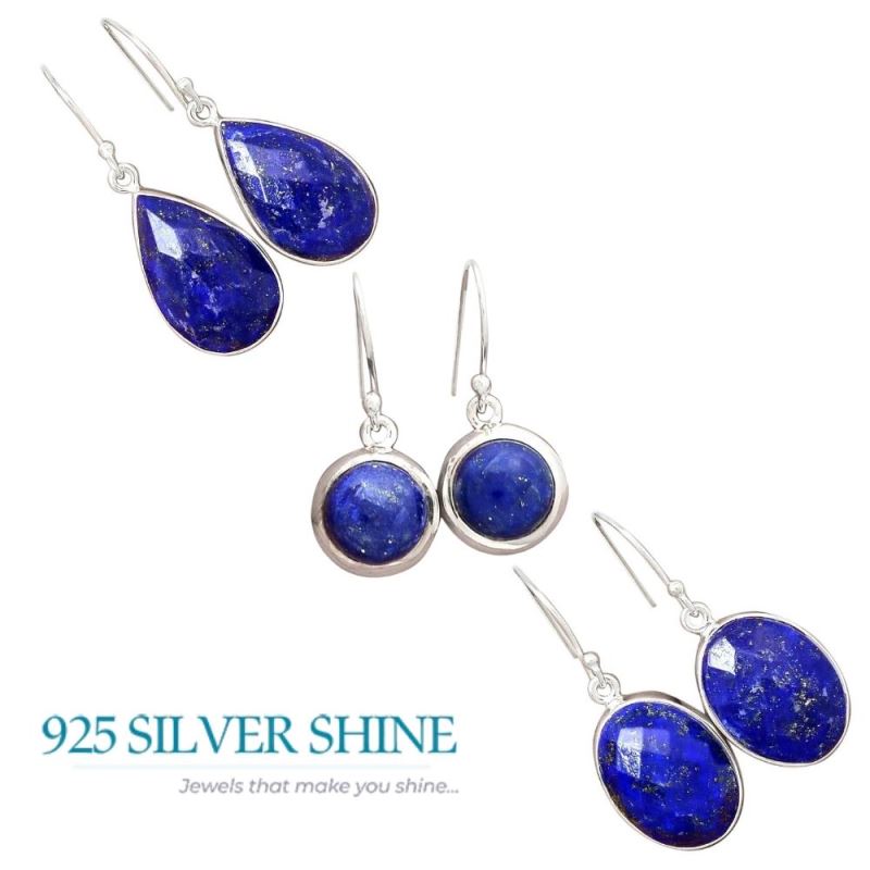 925 Sterling Silver Earrings In Natural Lapis Gemstone 925SE2272_3