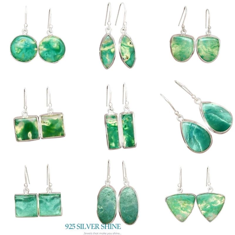 925 Sterling Silver Earrings In Genuine Chrysoprase Gemstone 925SE2280_3