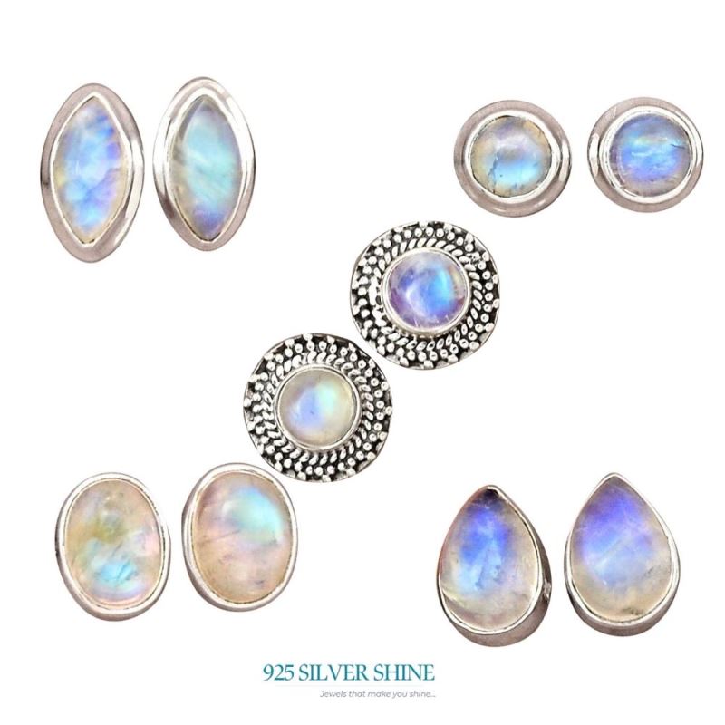 Genuine Rainbow Moonstone Earrings In 925 Sterling Silver Jewelry 925SE2295_3