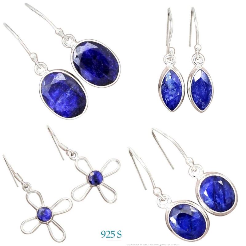 925 Sterling Silver Earrings In Dyed Sapphire Gemstone Jewelry 925SE2396_3