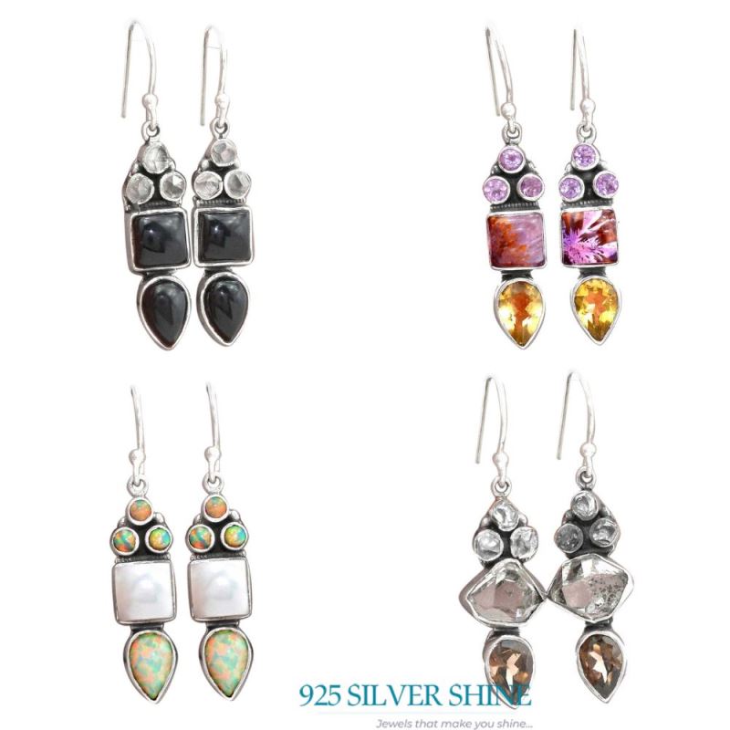 925 Sterling Silver Handmade Earrings In Multi Gemstone Jewelry 925SE2458_3
