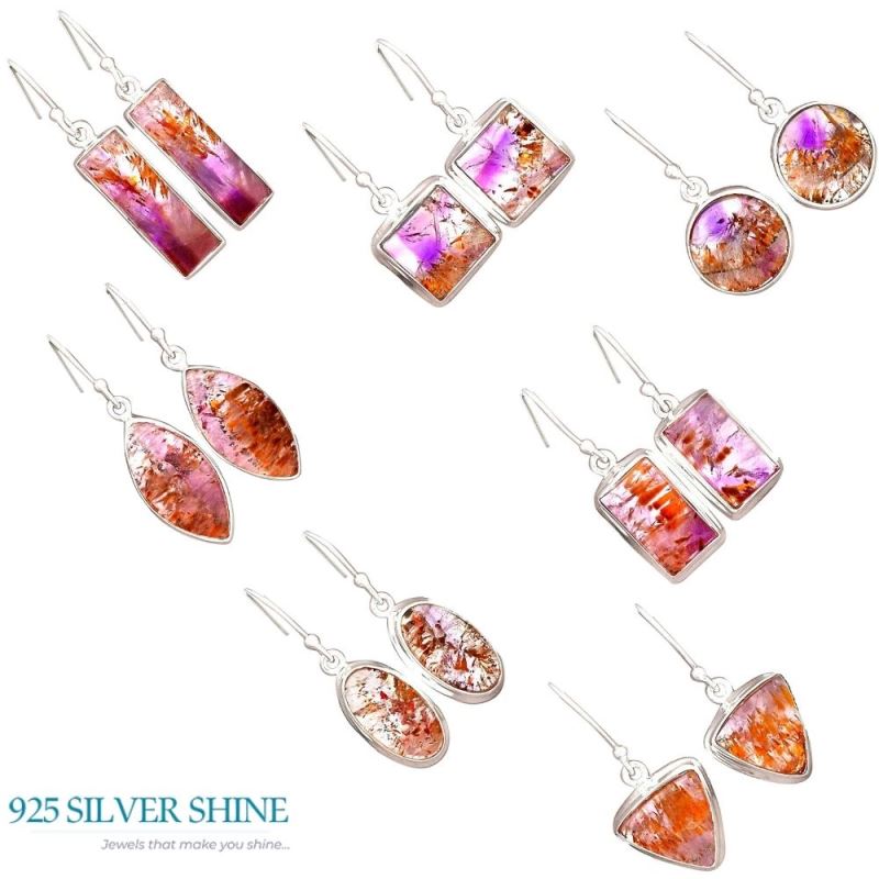 Solid 925 Silver Earrings In Genuine Cacoxenite Gemstone 925SE2493_3