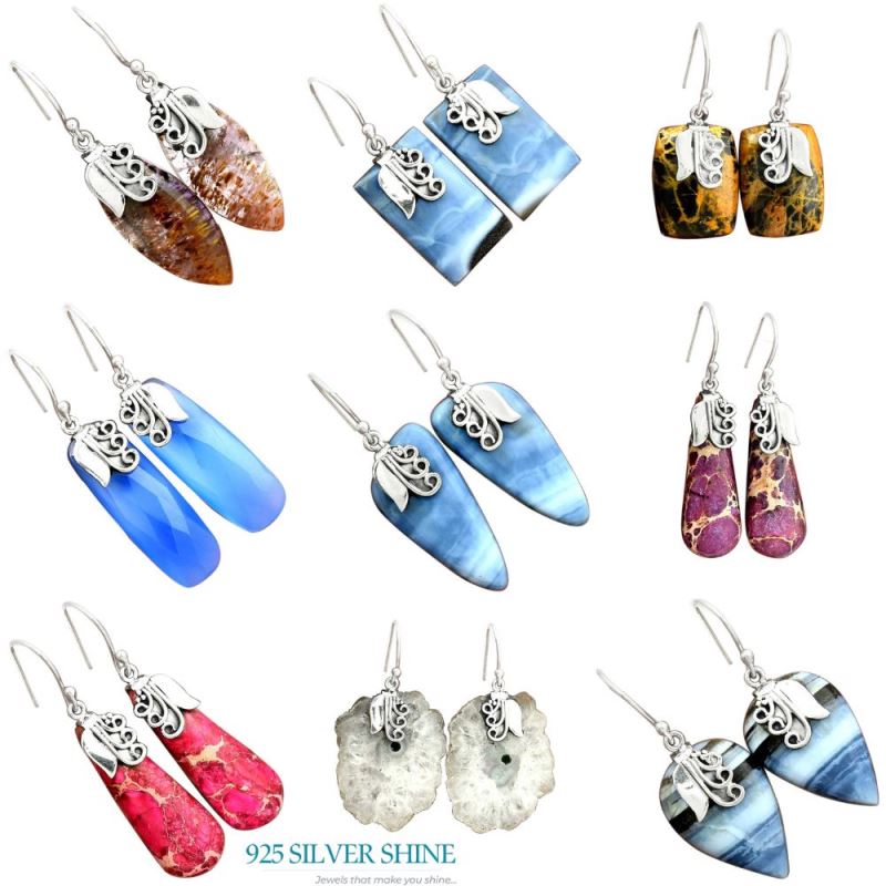 Genuine Chalcedony Gemstone Earrings In Fine 925 Sterling Silver 925SE2505_2