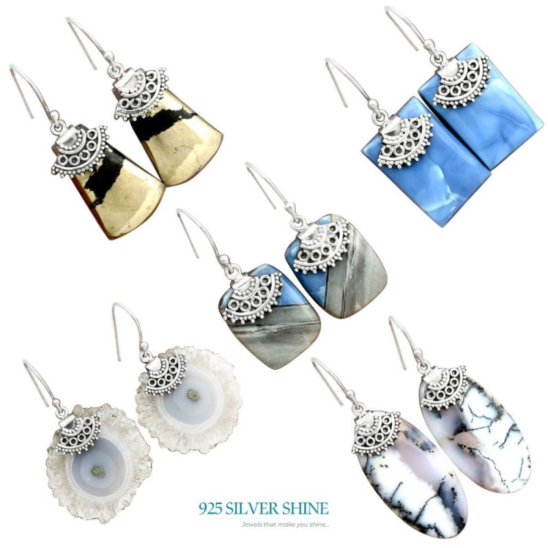 925 Sterling Silver Earrings In Semi Precious Agate Gemstone 925SE2513_3