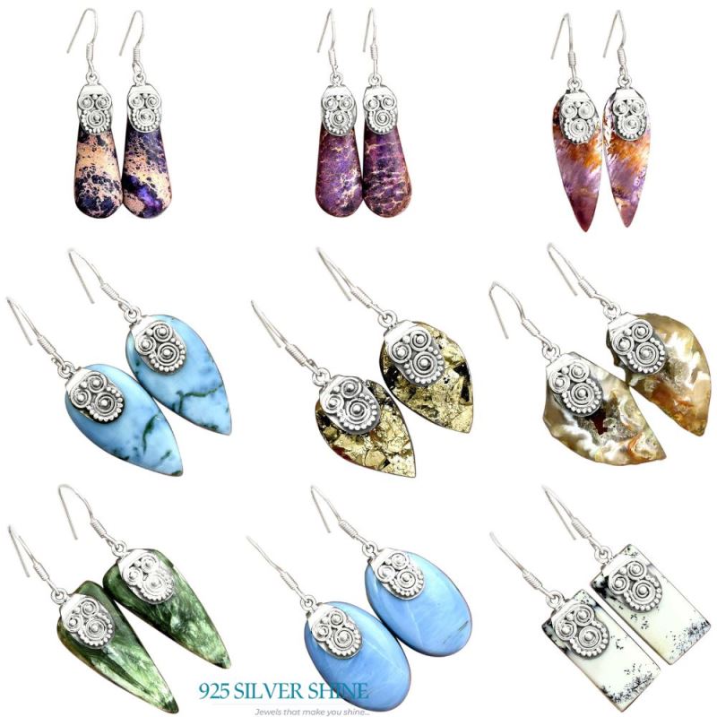 Semi Precious Seraphinite Gemstone Earrings In 925 Sterling Silver Jewelry 925SE2531_3