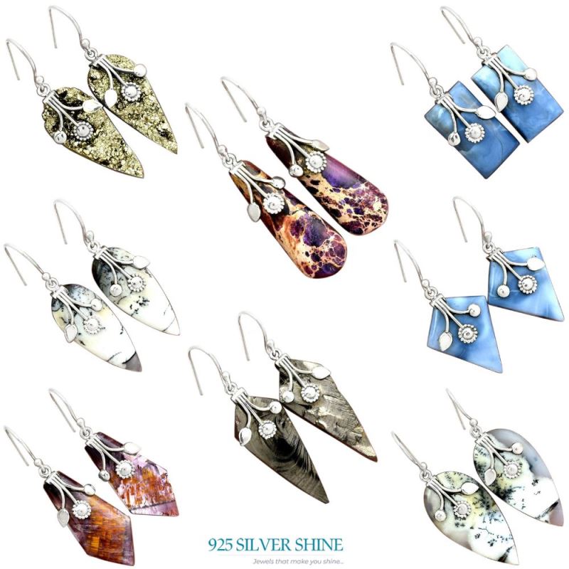 925 Sterling Silver Earrings In Agate Gemstone Jewelry 925SE2543_3