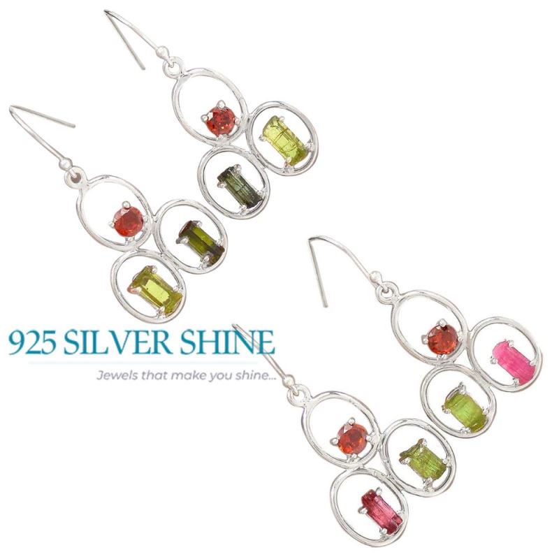 925 Sterling Silver Earrings In Tourmaline Gemstone Jewelry 925SE2631_2
