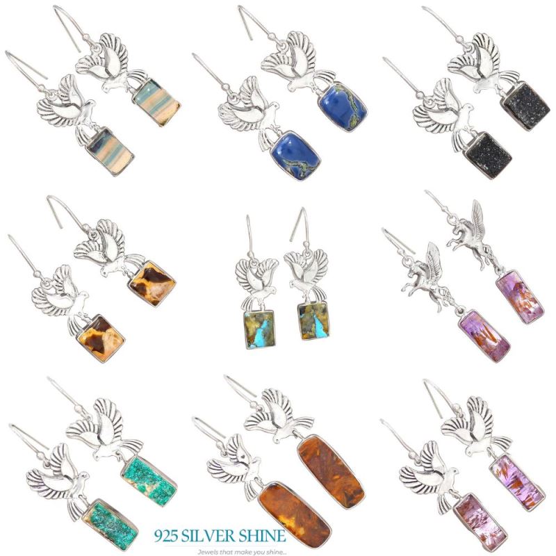 Natural Turquoise Gemstone Earrings In 925 Sterling Silver Jewelry 925SE2680_3