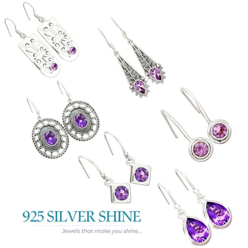 925 Sterling Silver Handmade Earrings In Amethyst Gemstone Jewelry 925SE2699_3