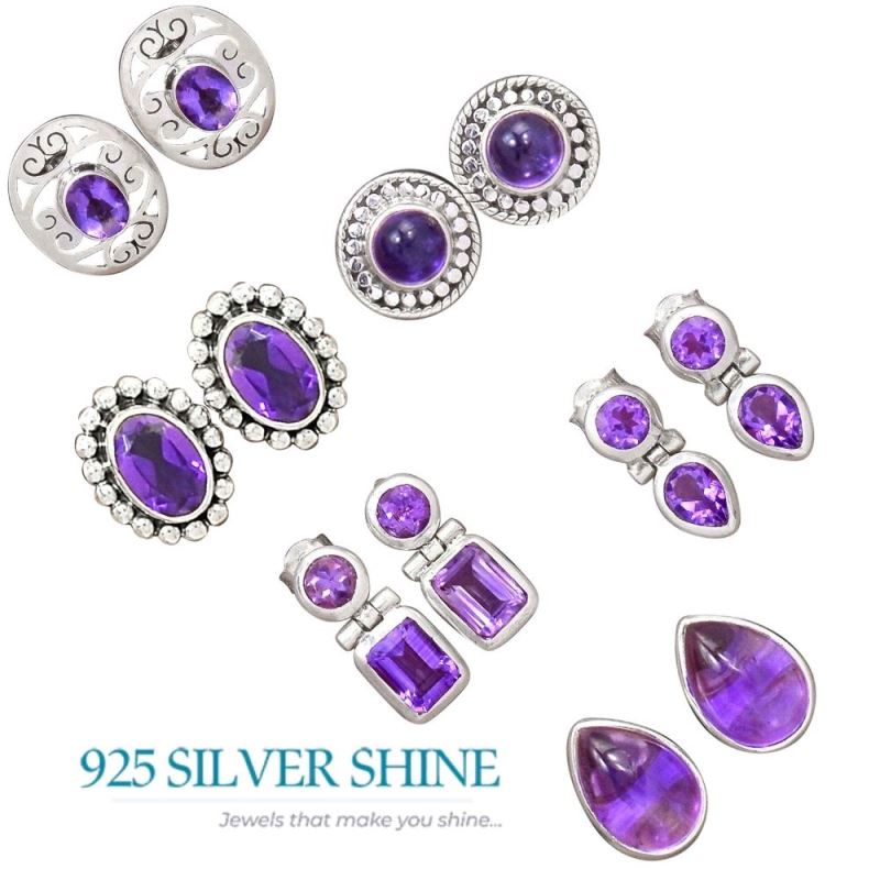 925 Sterling Silver Handmade Earrings In Amethyst Gemstone Jewelry 925SE2702_2