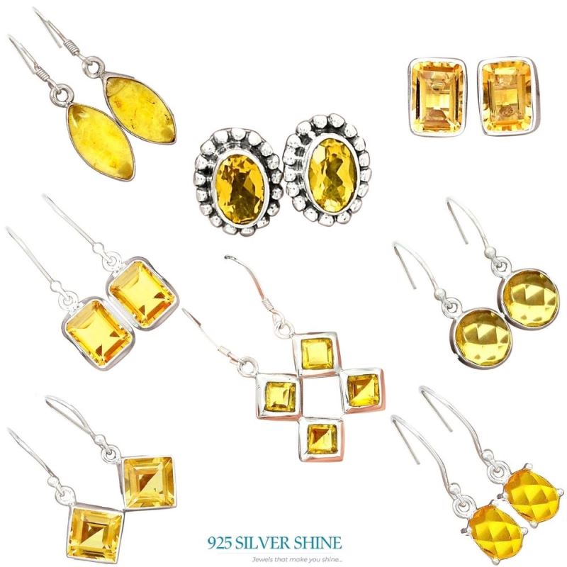 Solid 925 Silver Earrings In Semi Precious Citrine Gemstone 925SE2752_3