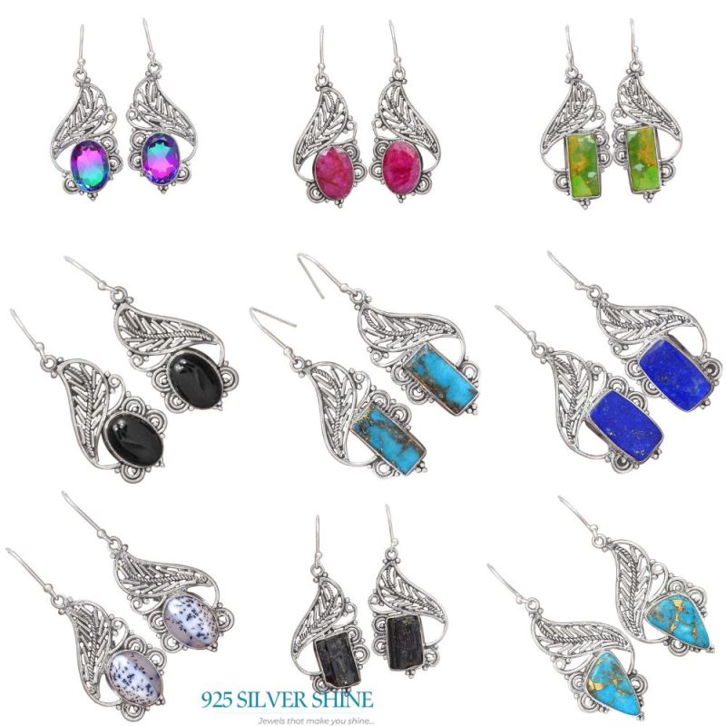 Solid 925 Silver Earrings In Genuine Chrysoprase Gemstone 925SE2969_3